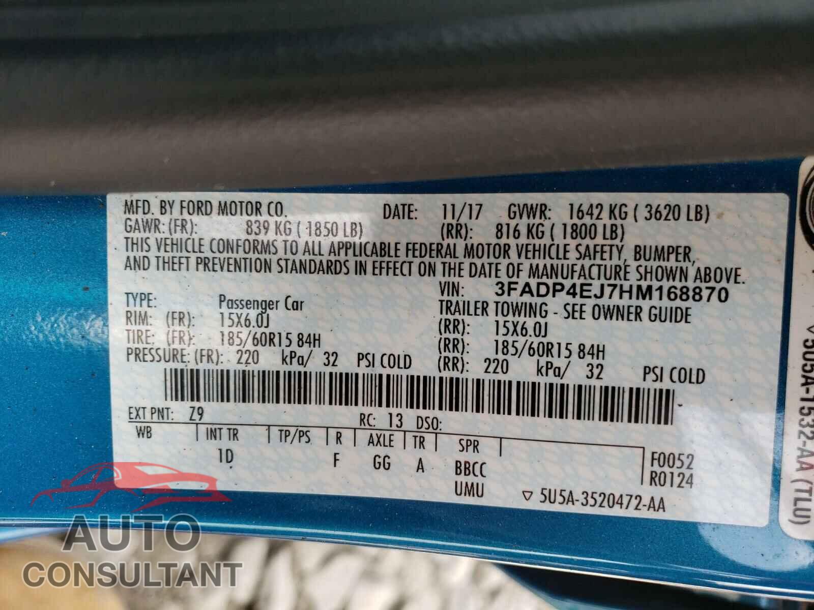 FORD FIESTA 2017 - 3FADP4EJ7HM168870