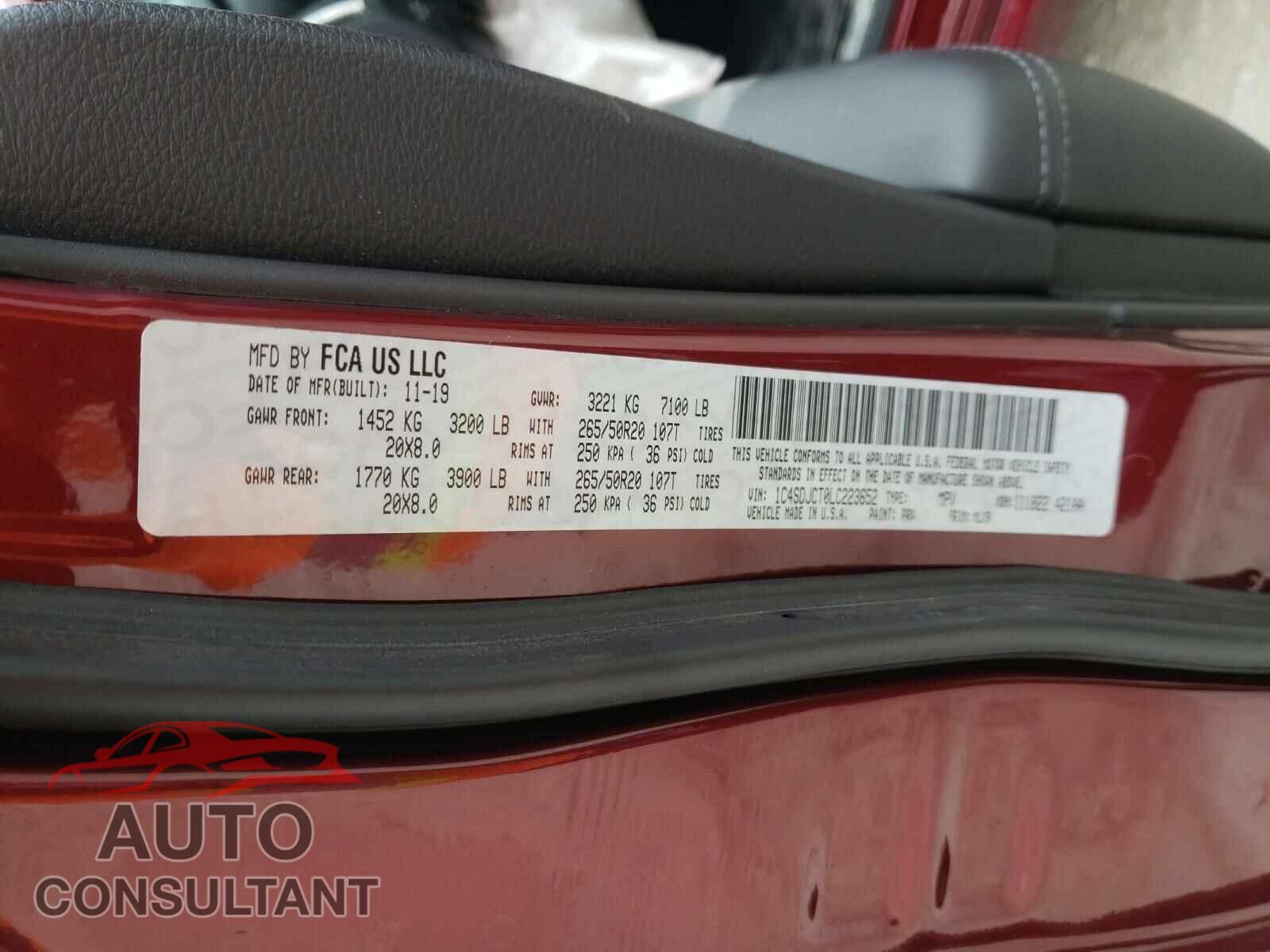 DODGE DURANGO 2020 - 1C4SDJCT0LC223652