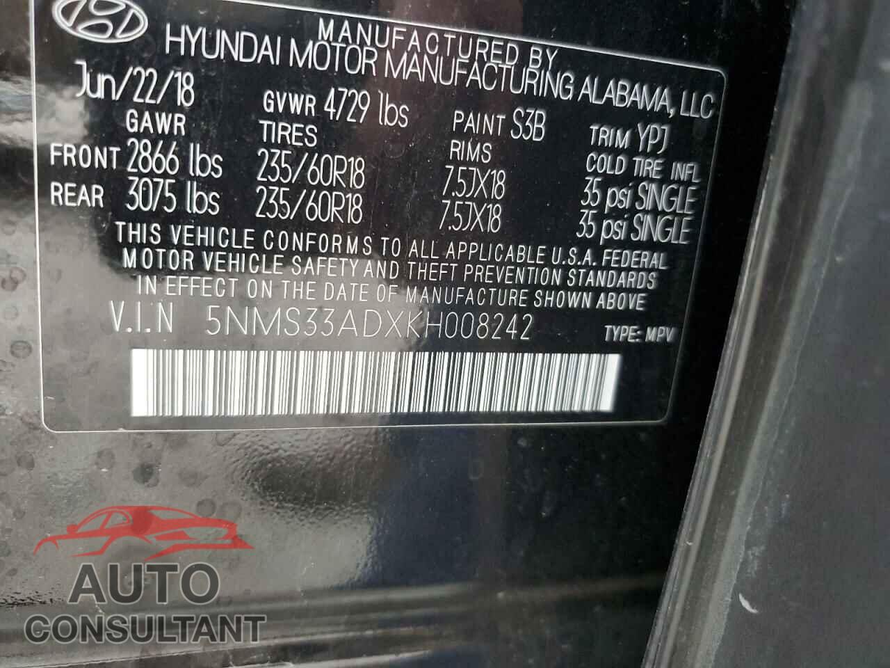 HYUNDAI SANTA FE 2019 - 5NMS33ADXKH008242