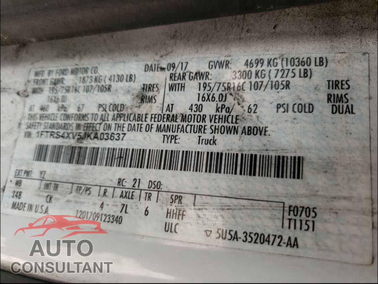 FORD TRANSIT CO 2018 - 1FTRS4XV5JKA03637