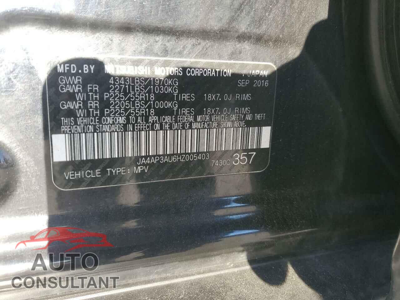 MITSUBISHI OUTLANDER 2017 - JA4AP3AU6HZ005403