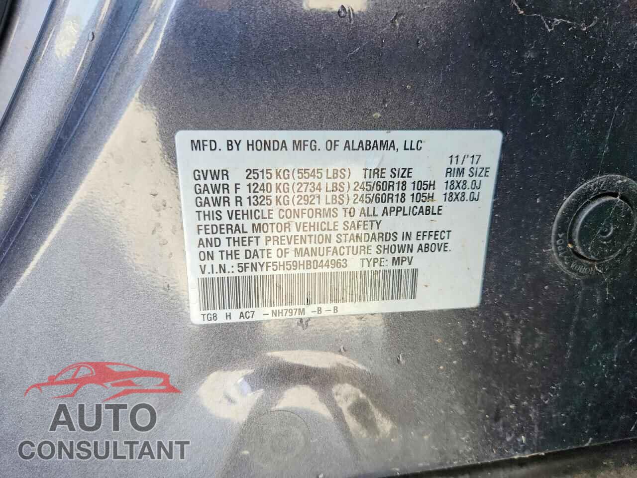 HONDA PILOT 2017 - 5FNYF5H59HB044963