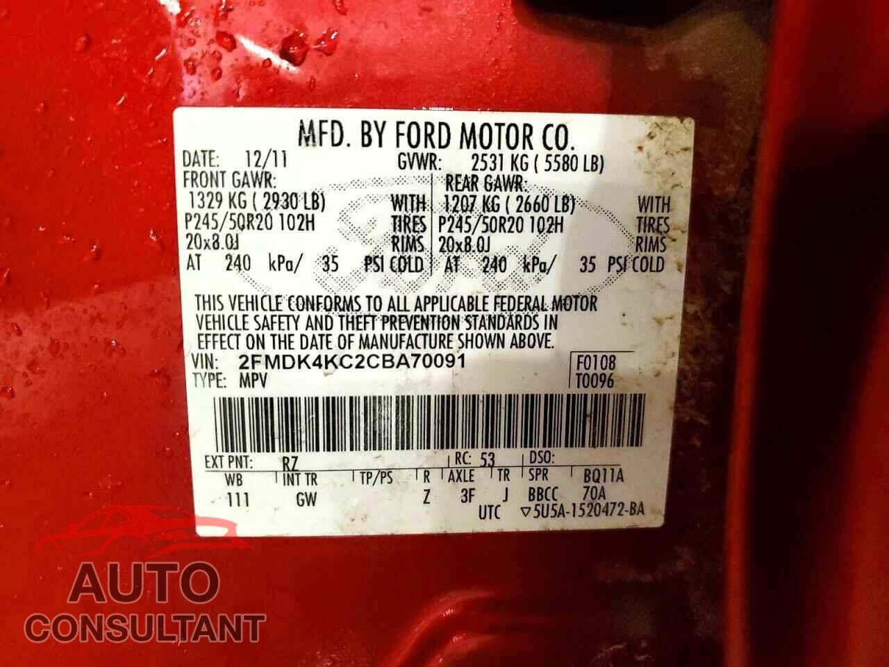 FORD EDGE 2012 - 2FMDK4KC2CBA70091