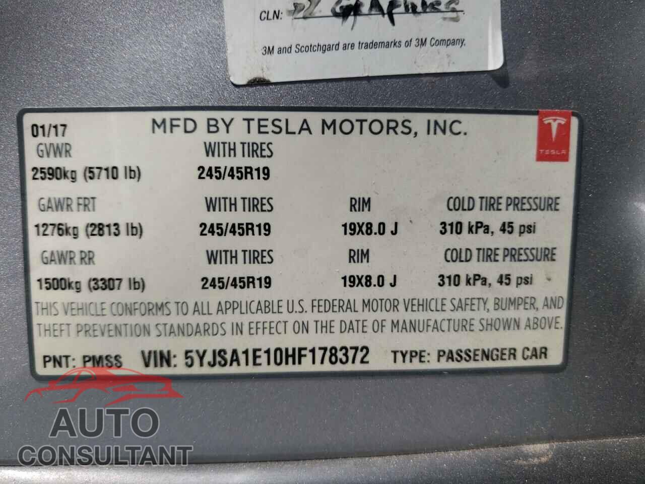 TESLA MODEL S 2017 - 5YJSA1E10HF178372