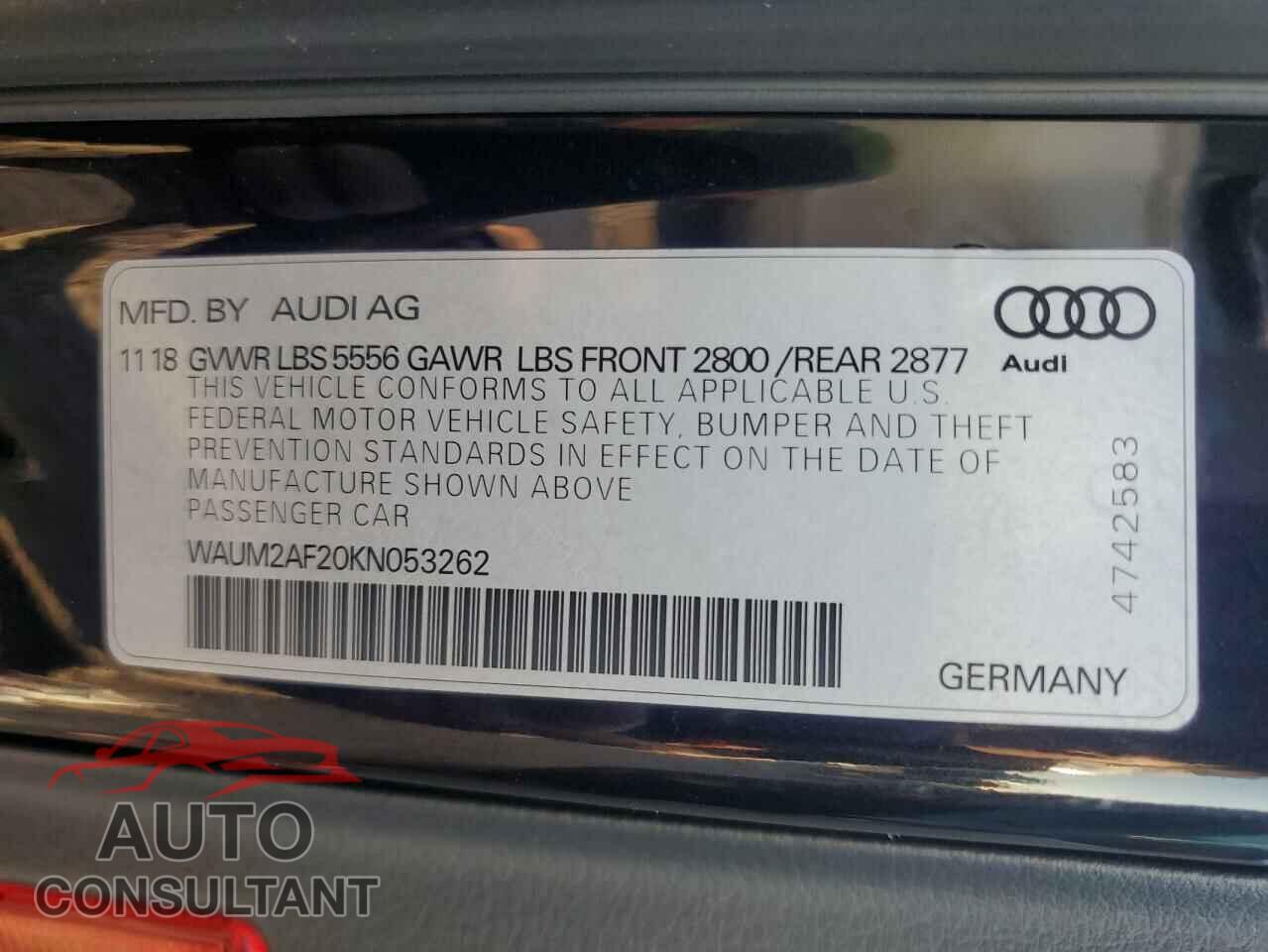 AUDI A6 2019 - WAUM2AF20KN053262