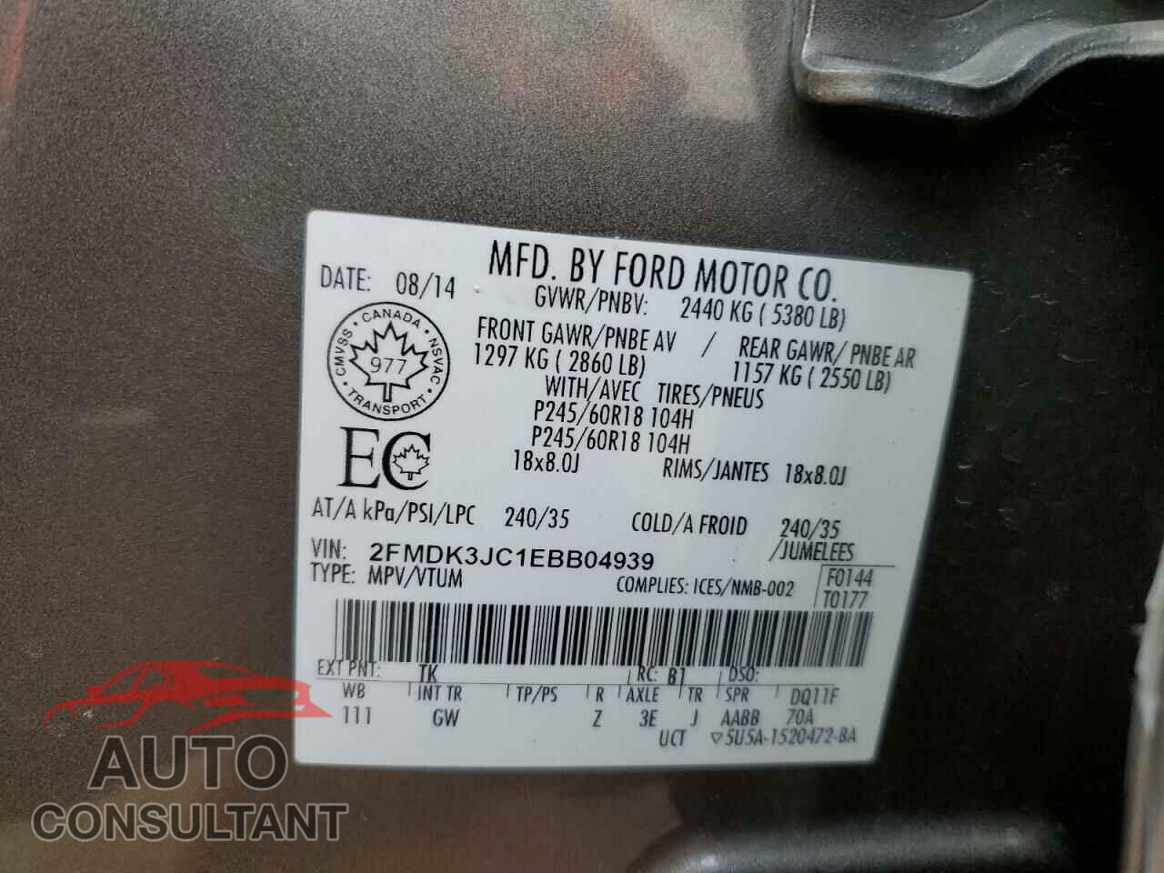 FORD EDGE 2014 - 2FMDK3JC1EBB04939