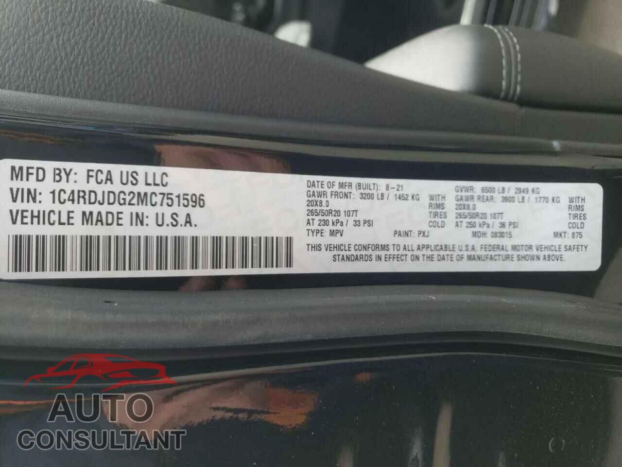 DODGE DURANGO 2021 - 1C4RDJDG2MC751596