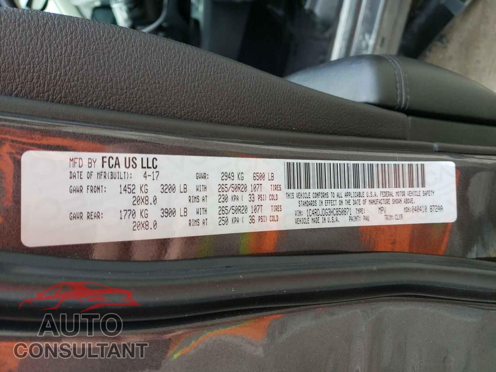 DODGE DURANGO 2017 - 1C4RDJDG3HC850871