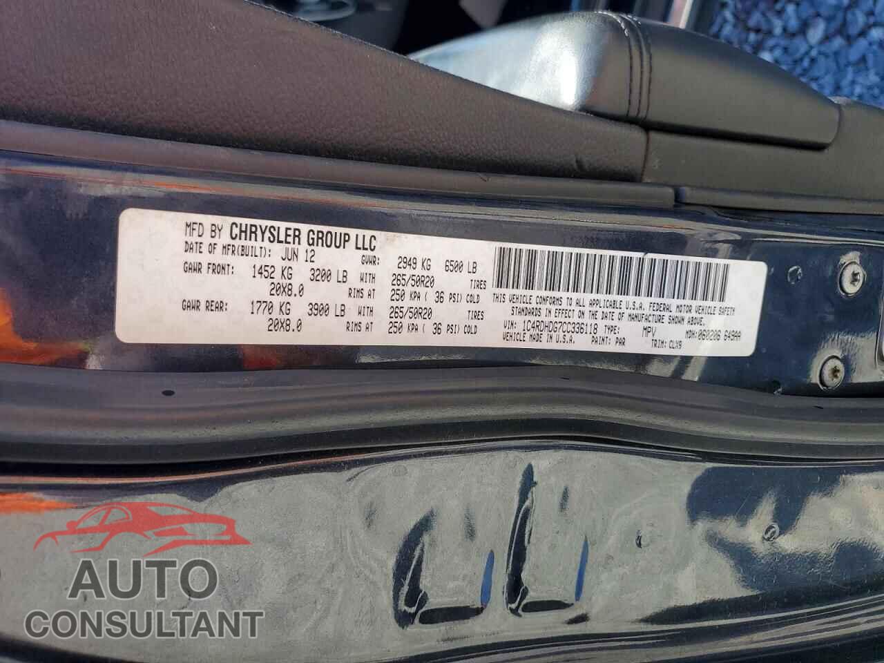 DODGE DURANGO 2012 - 1C4RDHDG7CC336118