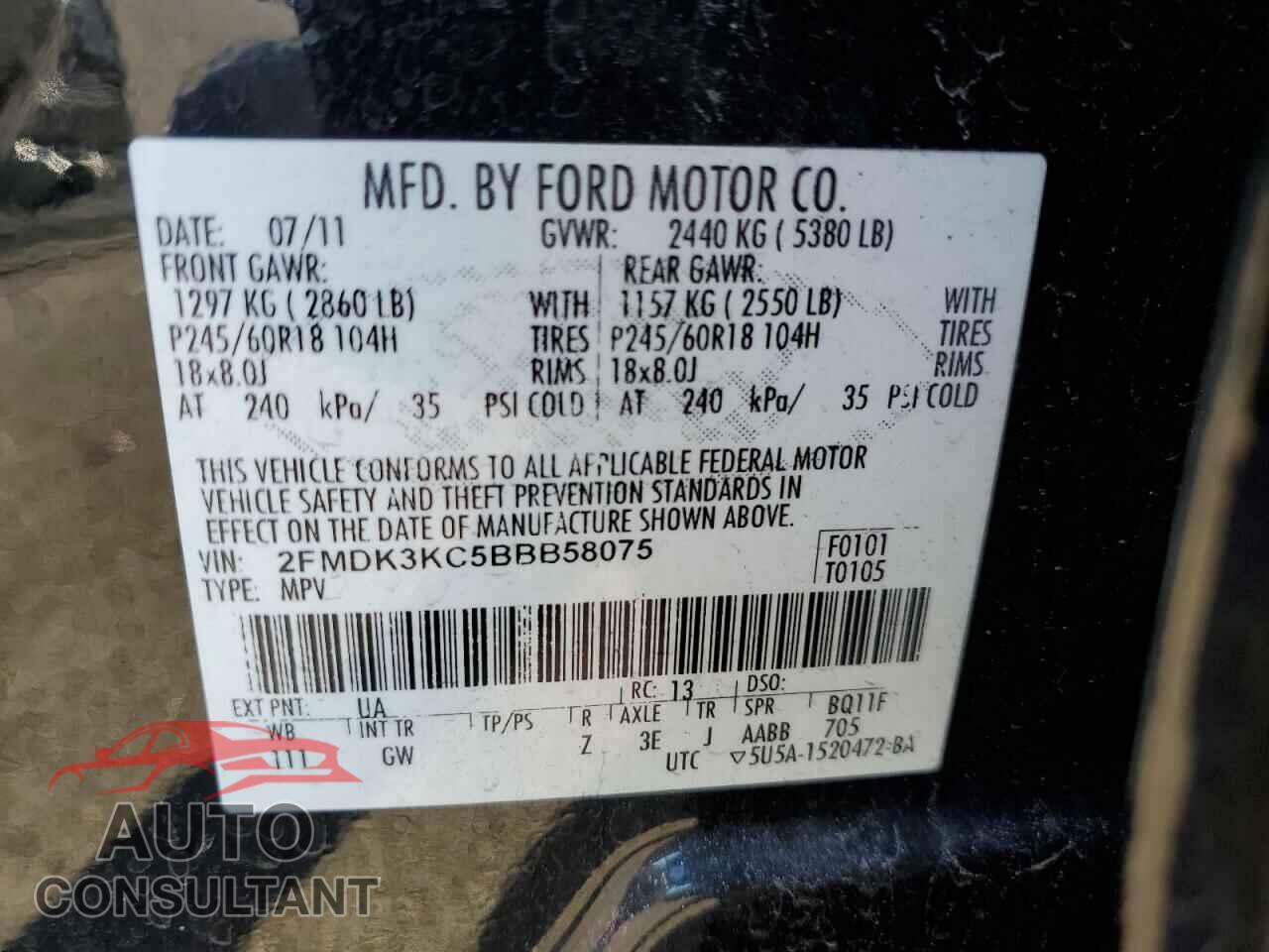 FORD EDGE 2011 - 2FMDK3KC5BBB58075