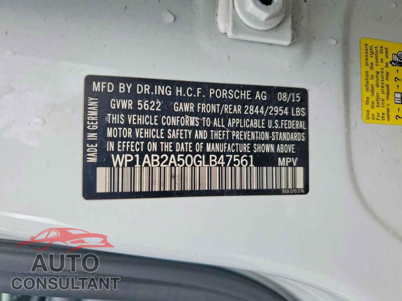 PORSCHE MACAN 2016 - WP1AB2A50GLB47561