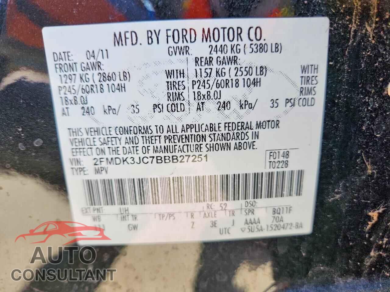 FORD EDGE 2011 - 2FMDK3JC7BBB27251