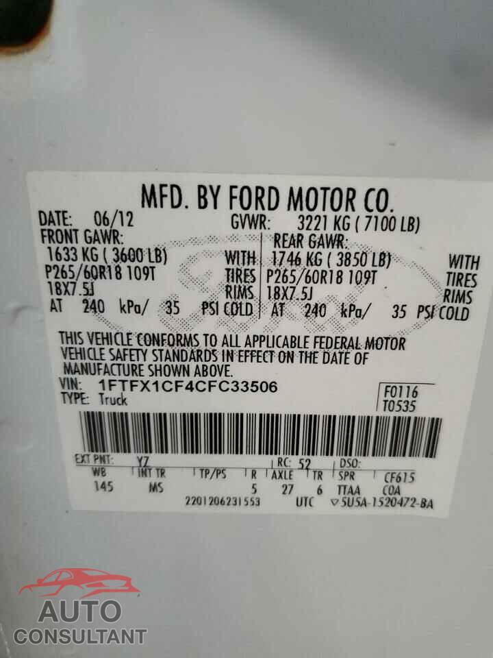FORD F-150 2012 - 1FTFX1CF4CFC33506