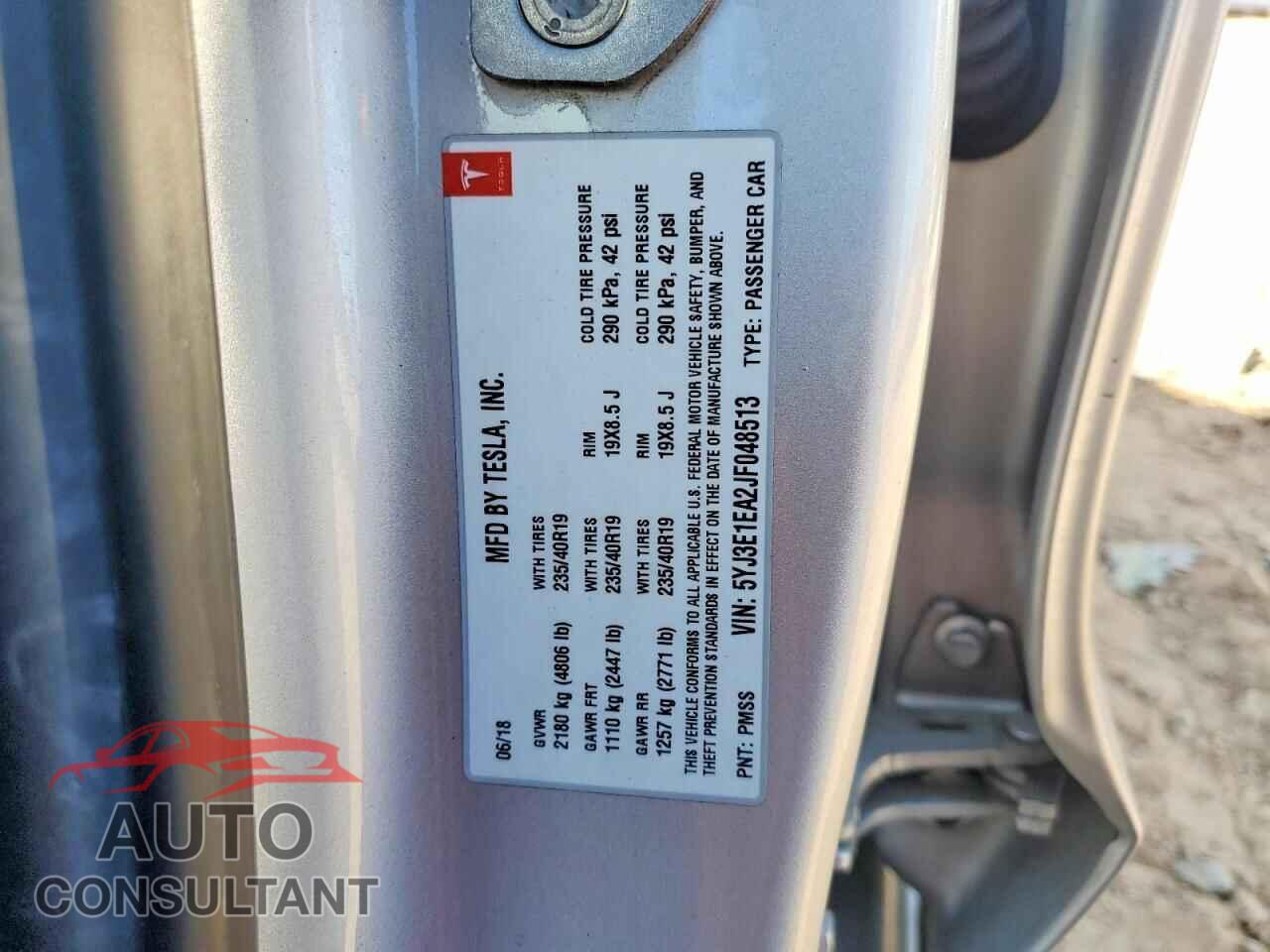 TESLA MODEL 3 2018 - 5YJ3E1EA2JF048513
