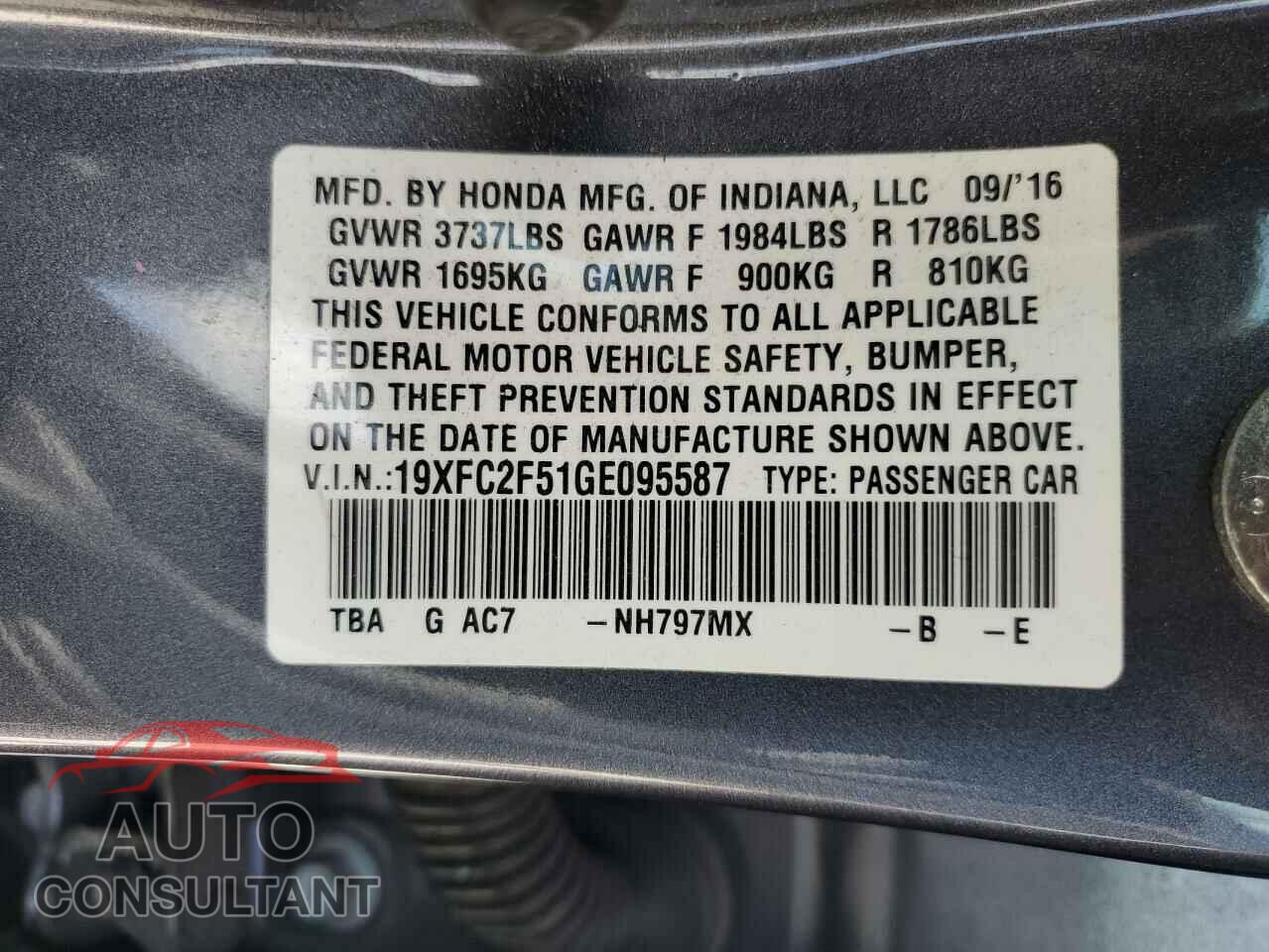 HONDA CIVIC 2016 - 19XFC2F51GE095587