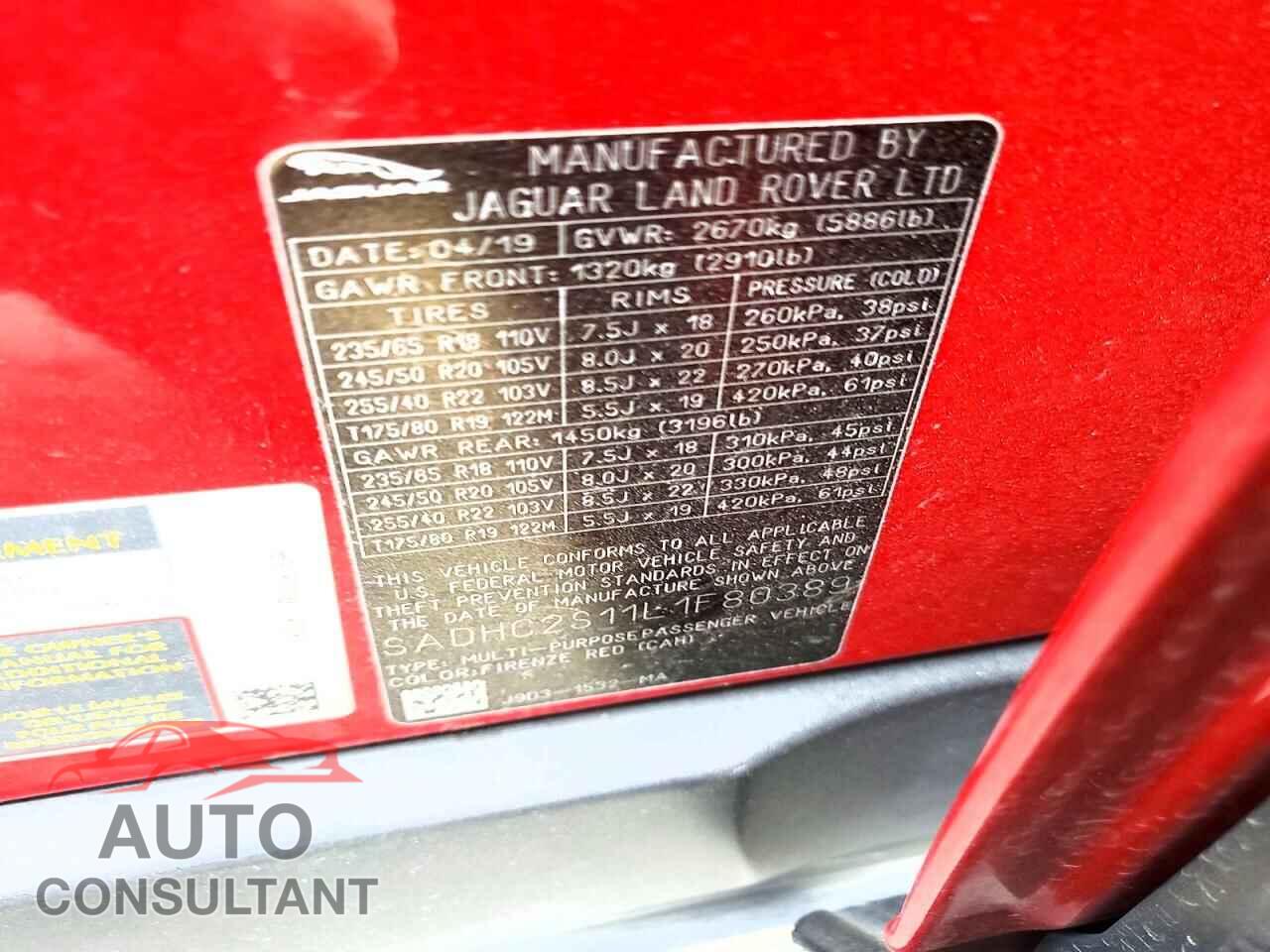 JAGUAR I-PACE 2020 - SADHC2S11L1F80389