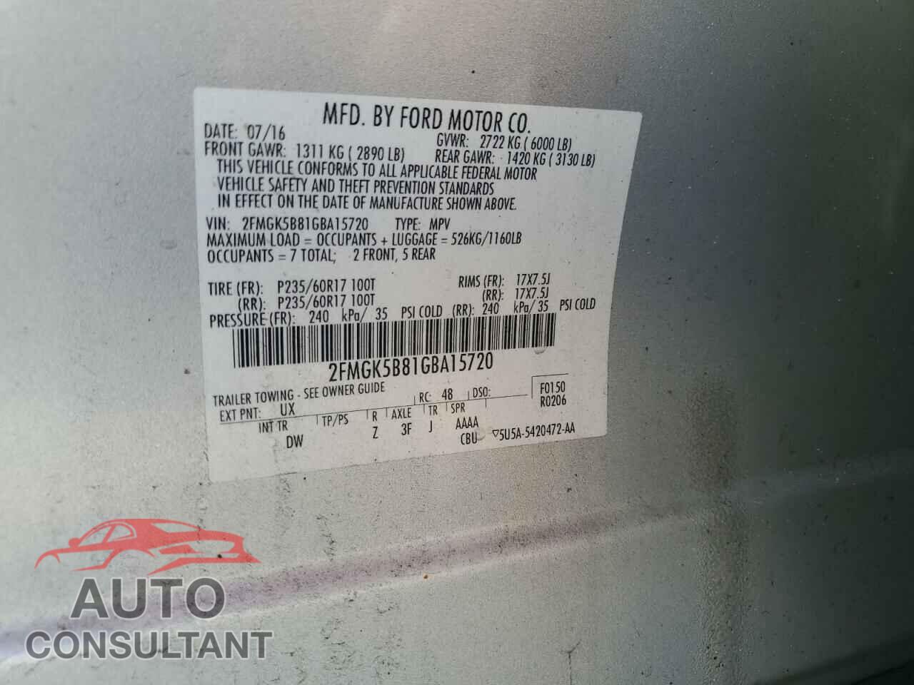 FORD FLEX 2016 - 2FMGK5B81GBA15720