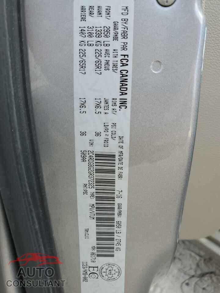 DODGE CARAVAN 2016 - 2C4RDGBG2GR372325