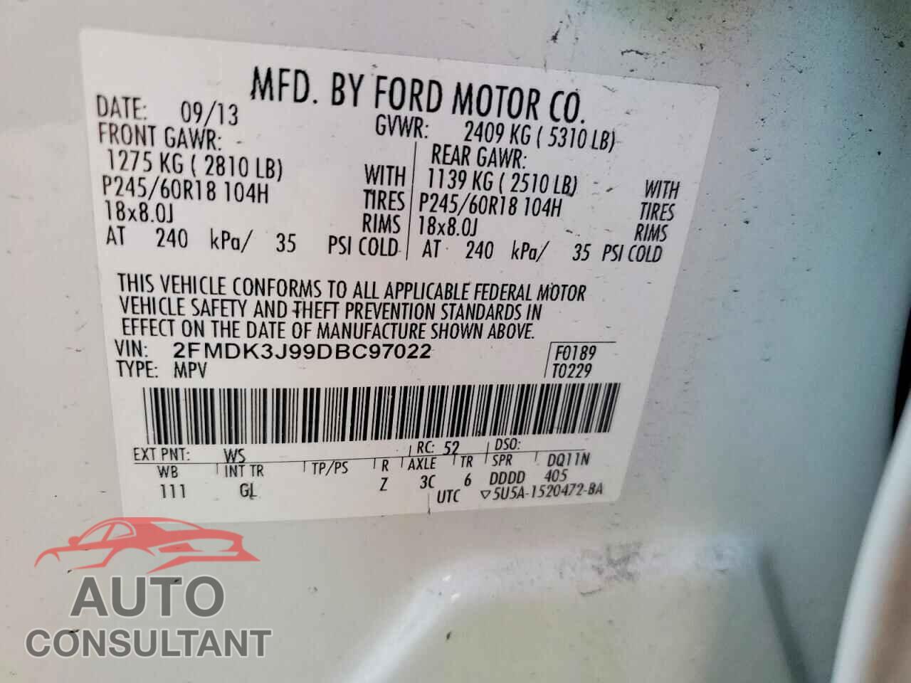 FORD EDGE 2013 - 2FMDK3J99DBC97022