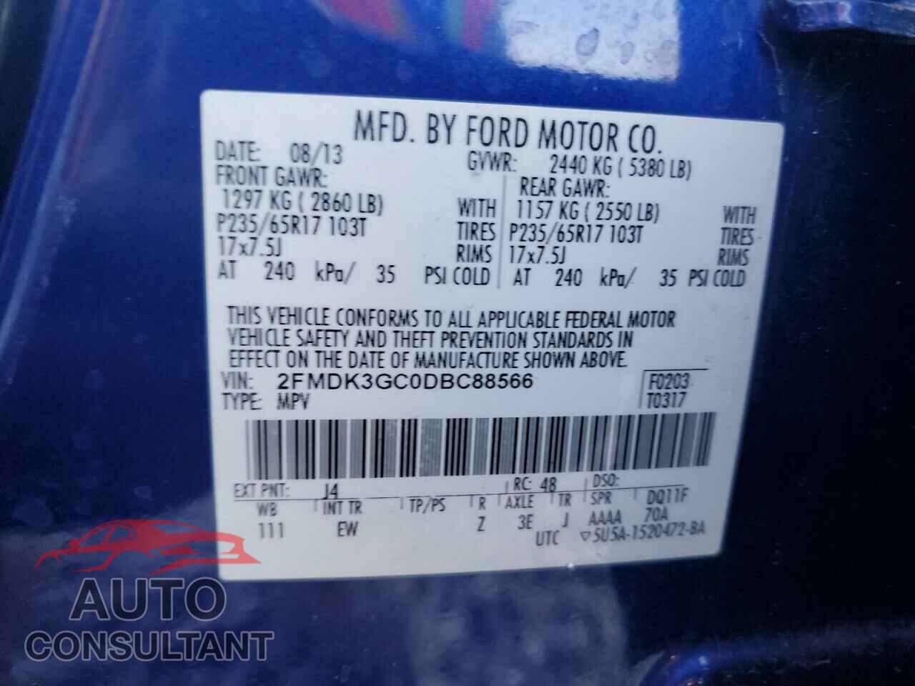 FORD EDGE 2013 - 2FMDK3GC0DBC88566