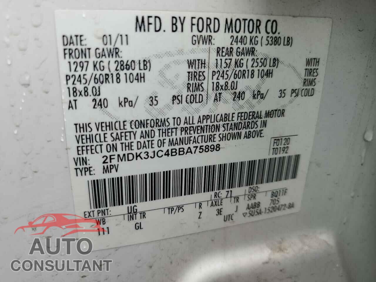 FORD EDGE 2011 - 2FMDK3JC4BBA75898