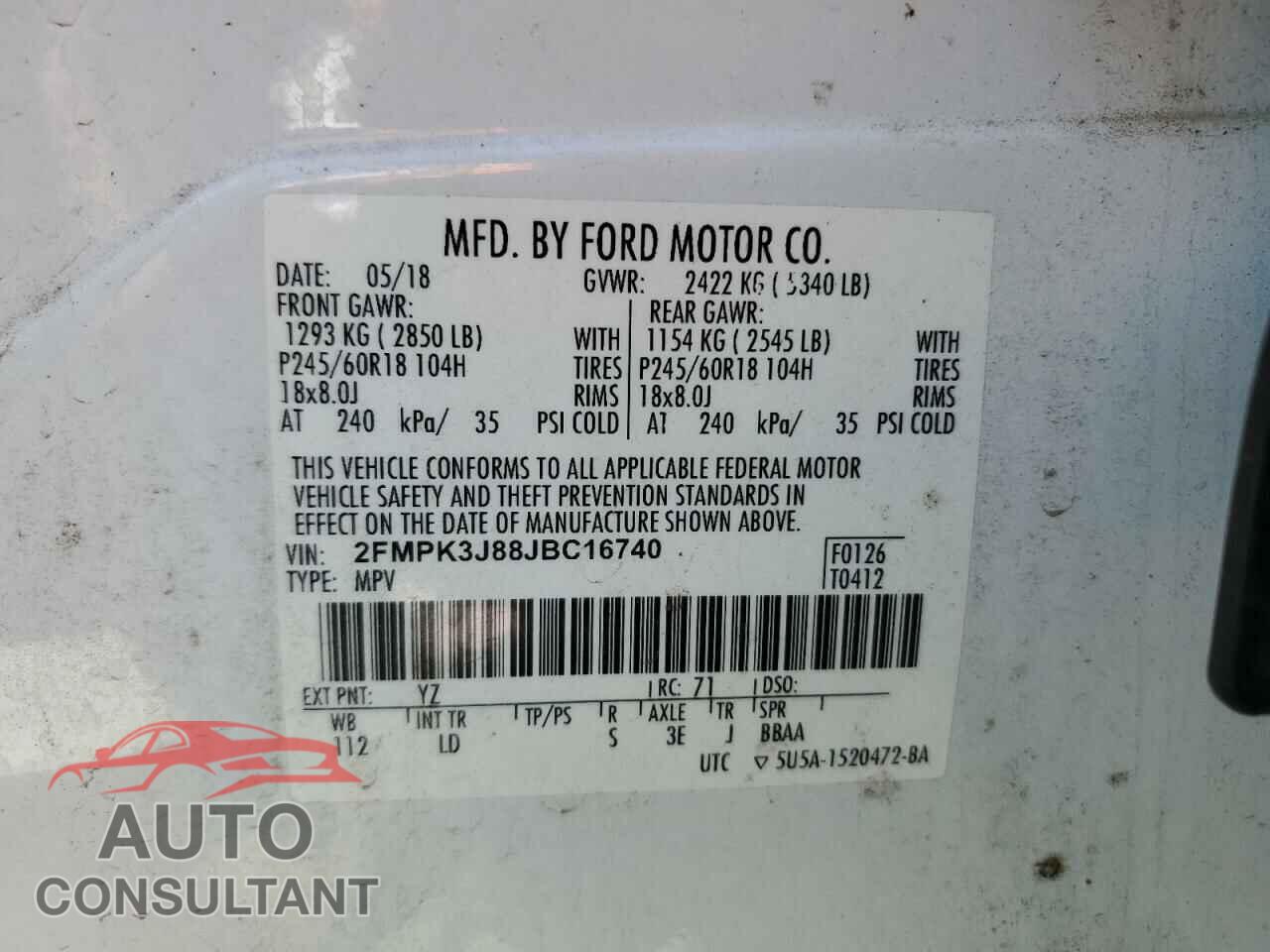 FORD EDGE 2018 - 2FMPK3J88JBC16740