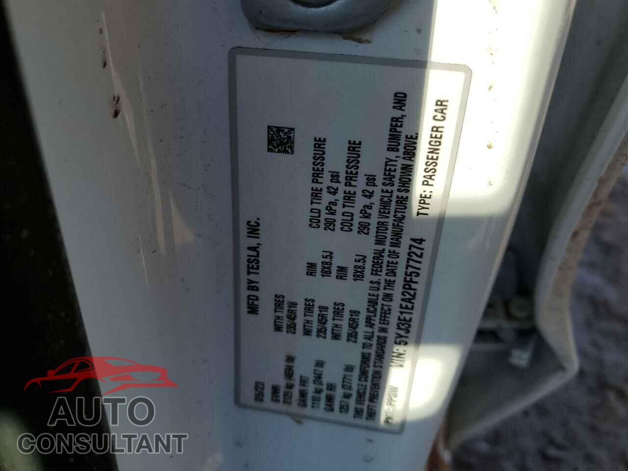 TESLA MODEL 3 2023 - 5YJ3E1EA2PF577274