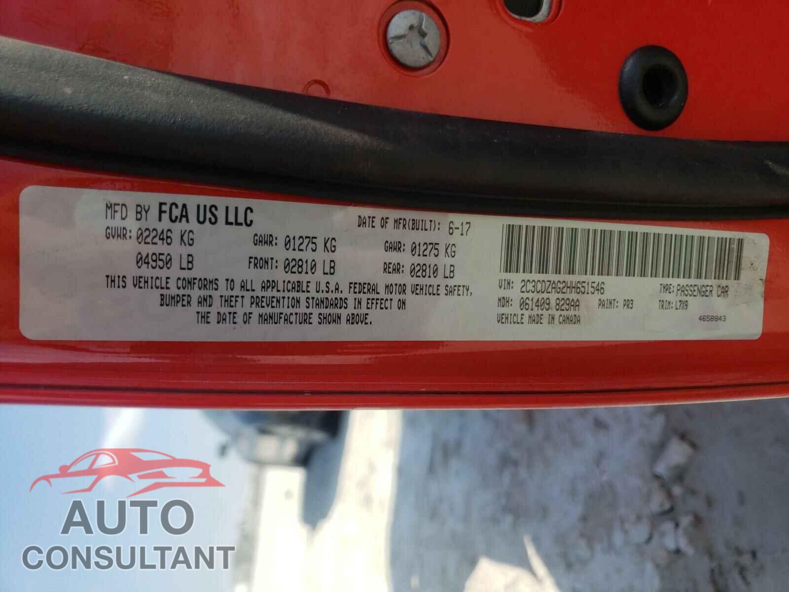 DODGE CHALLENGER 2017 - 2C3CDZAG2HH651546