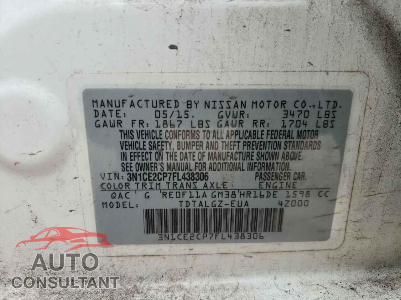 NISSAN VERSA 2015 - 3N1CE2CP7FL438306