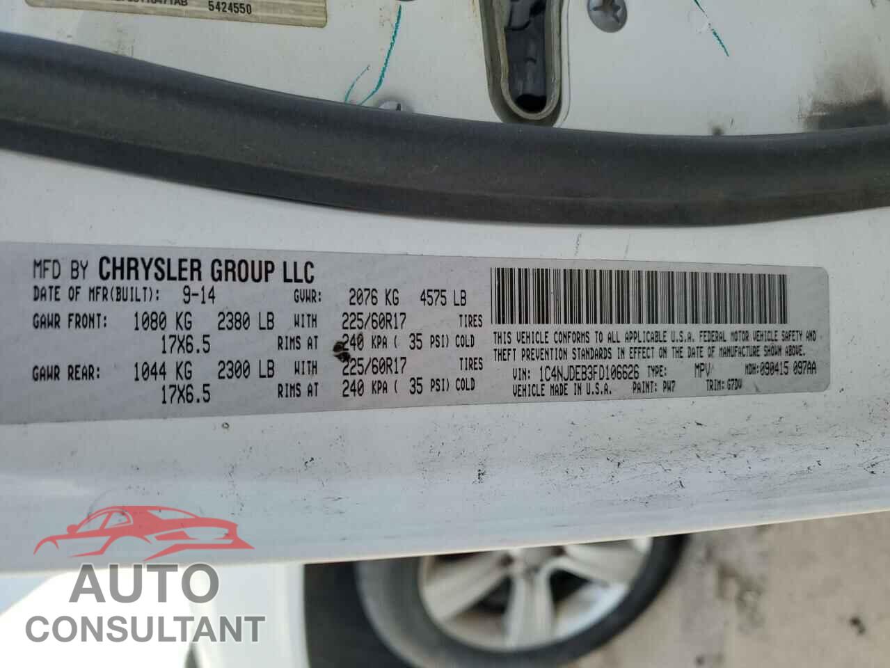 JEEP COMPASS 2015 - 1C4NJDEB3FD106626