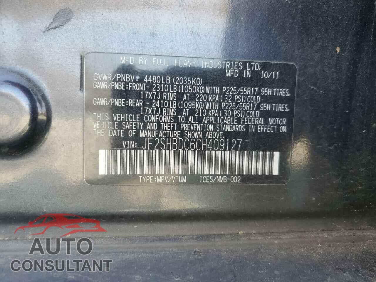 SUBARU FORESTER 2012 - JF2SHBDC6CH409127