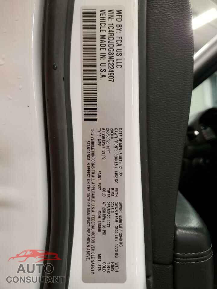 DODGE DURANGO 2022 - 1C4RDJDG8NC224907