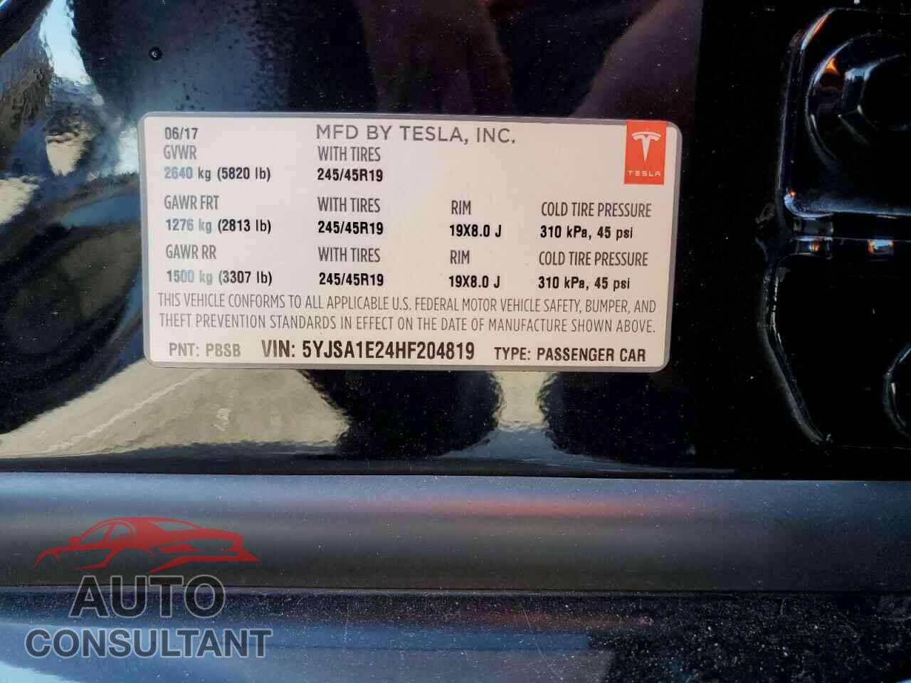 TESLA MODEL S 2017 - 5YJSA1E24HF204819