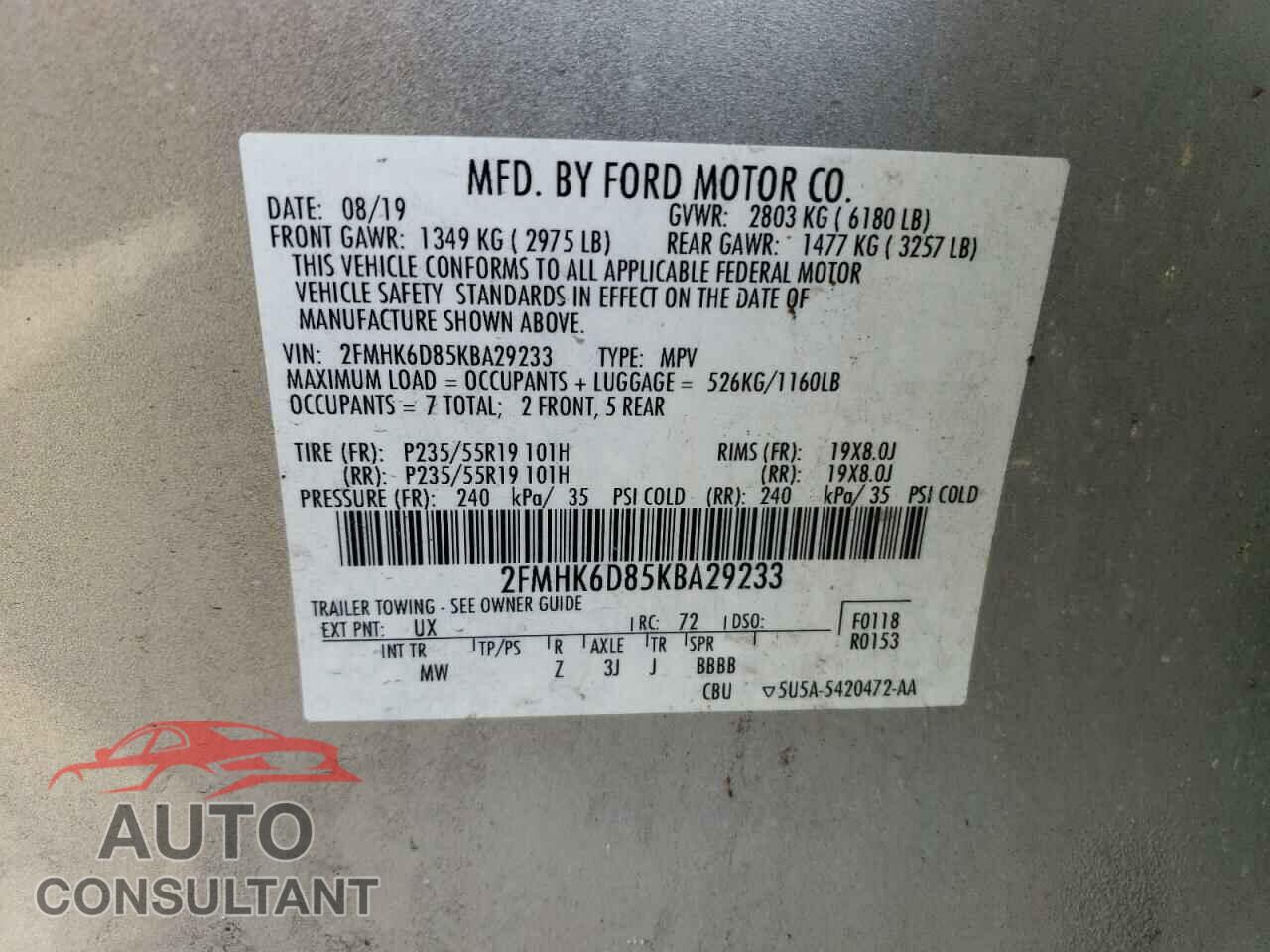 FORD FLEX 2019 - 2FMHK6D85KBA29233