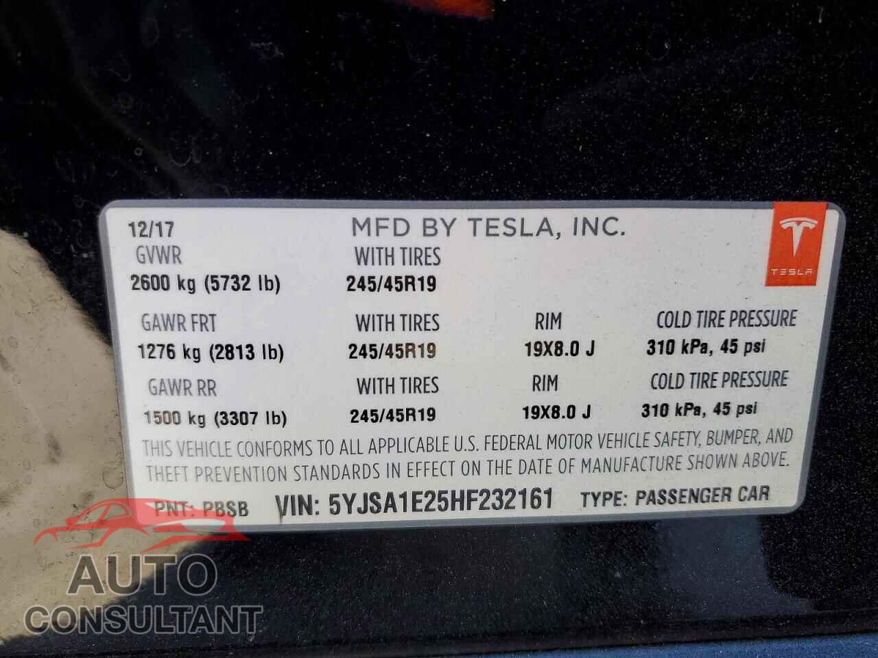 TESLA MODEL S 2017 - 5YJSA1E25HF232161
