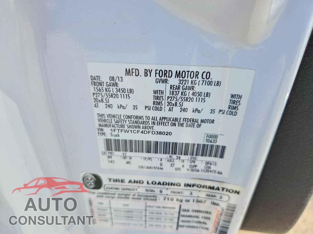 FORD F150 2013 - 1FTFW1CF4DFD38020