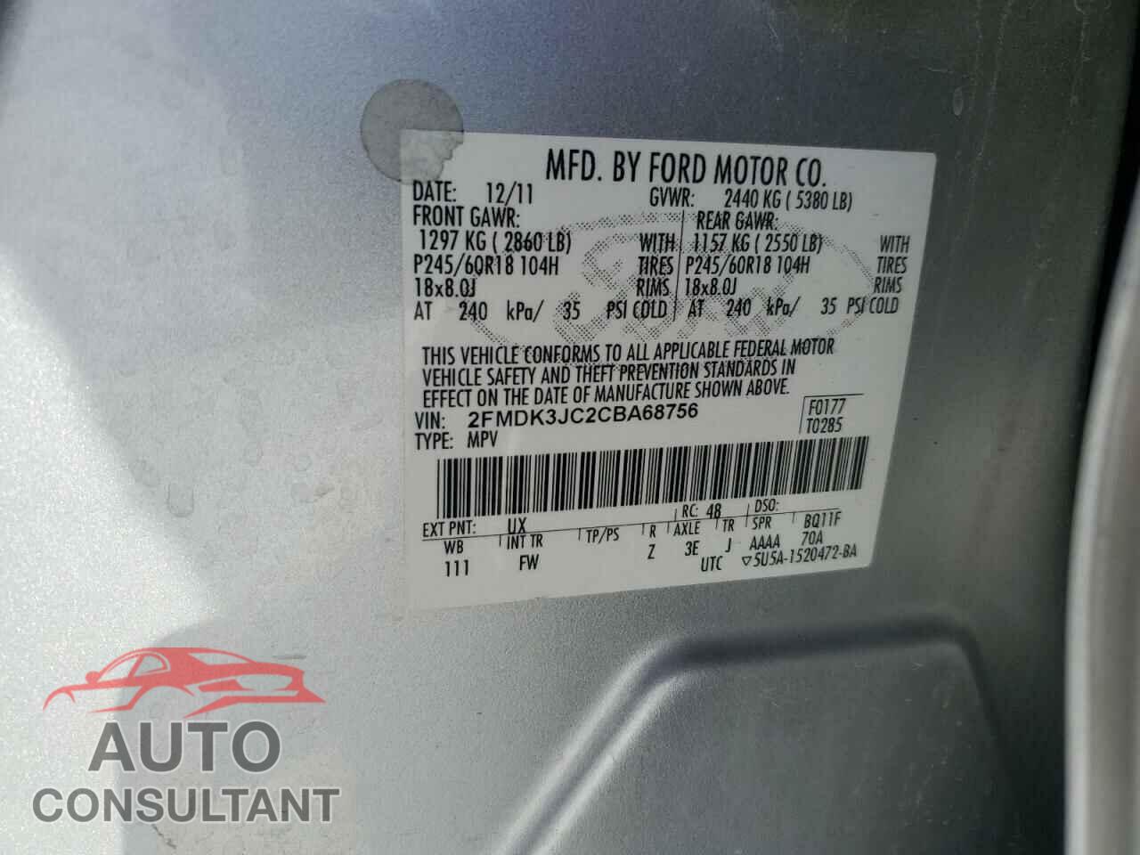 FORD EDGE 2012 - 2FMDK3JC2CBA68756