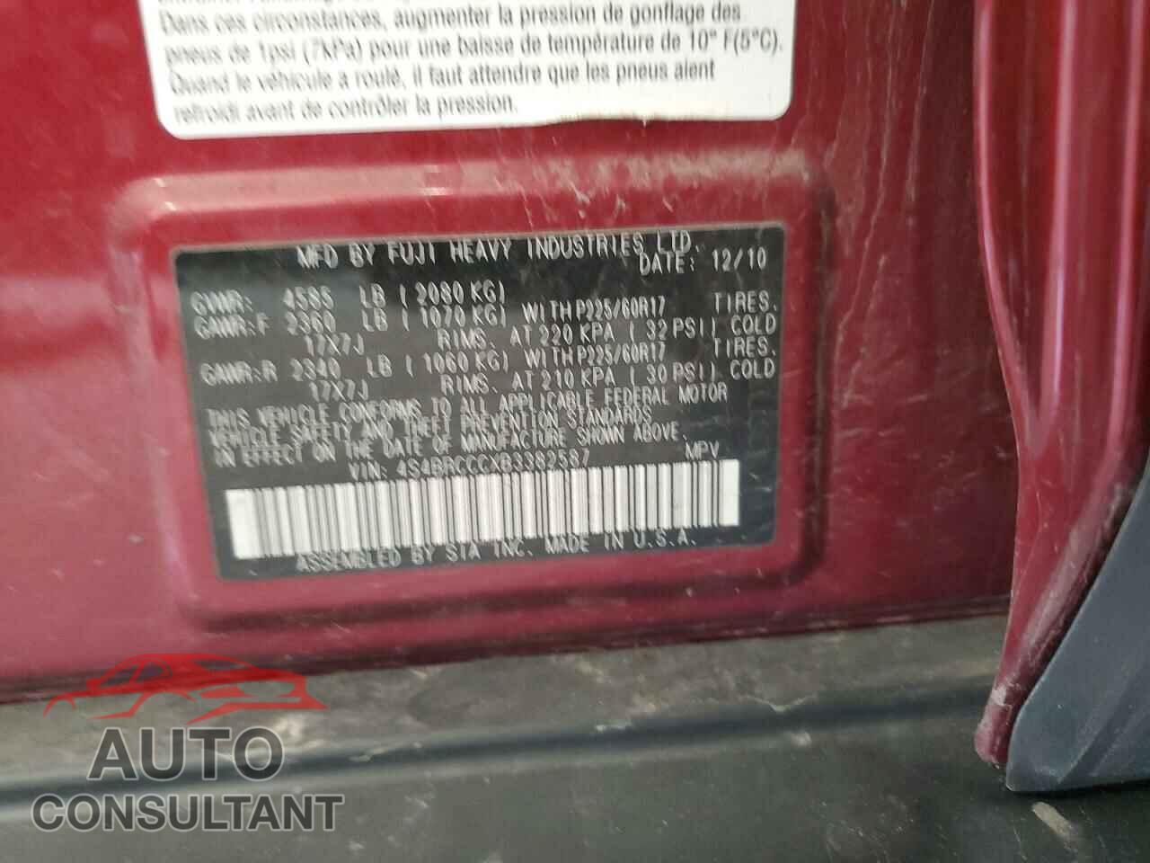 SUBARU OUTBACK 2011 - 4S4BRCCCXB3382587