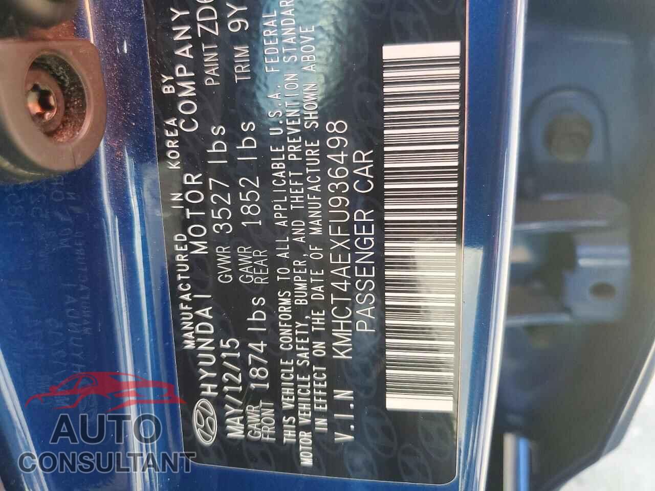 HYUNDAI ACCENT 2015 - KMHCT4AEXFU936498