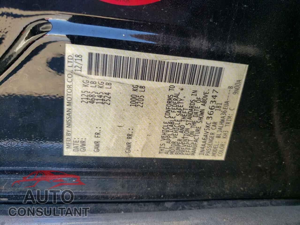NISSAN MAXIMA 2019 - 1N4AA6AV5KC366347