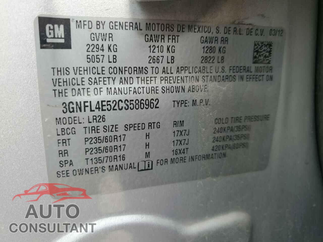 CHEVROLET CAPTIVA 2012 - 3GNFL4E52CS586962