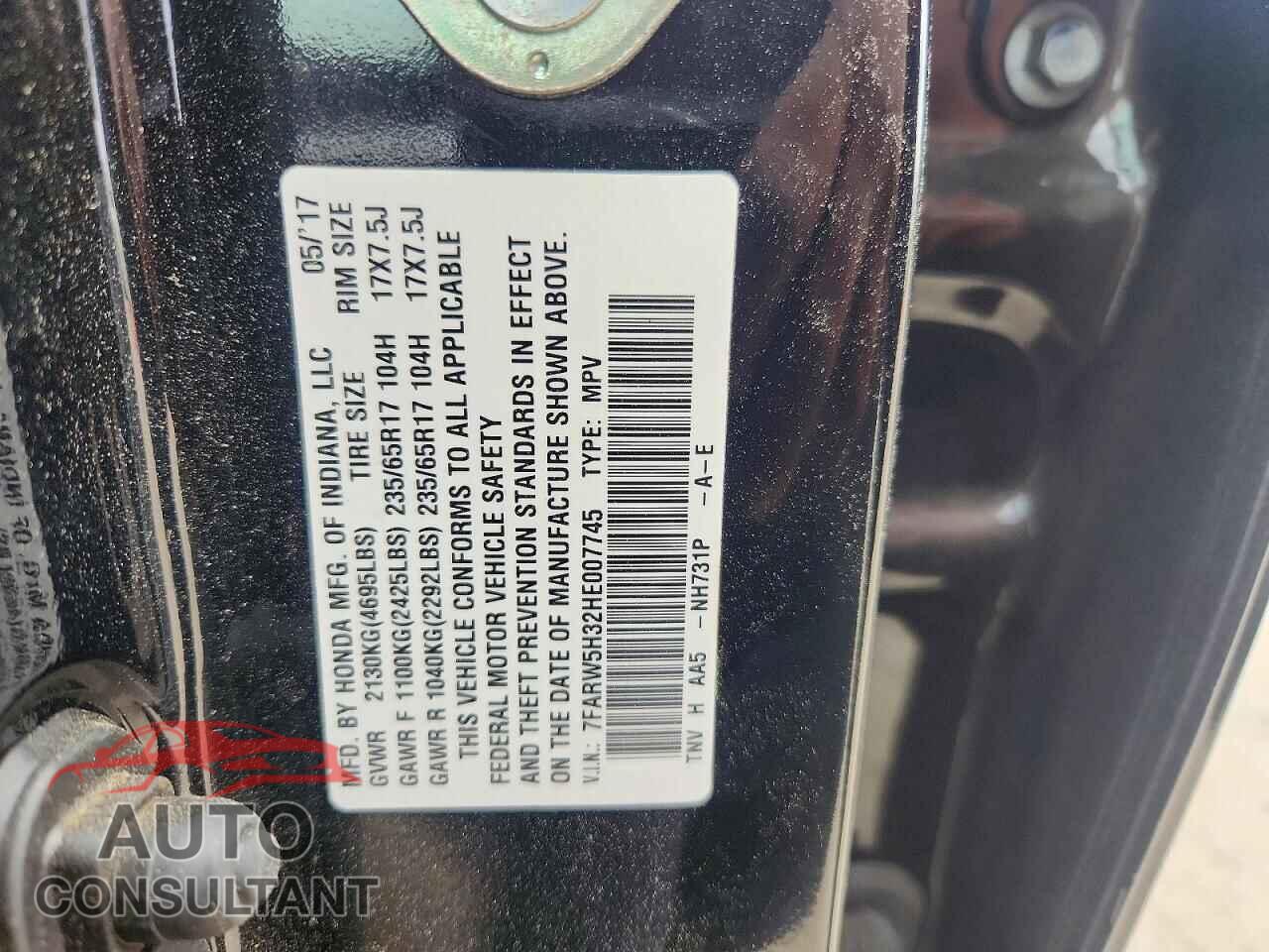 HONDA CRV 2017 - 7FARW5H32HE007745