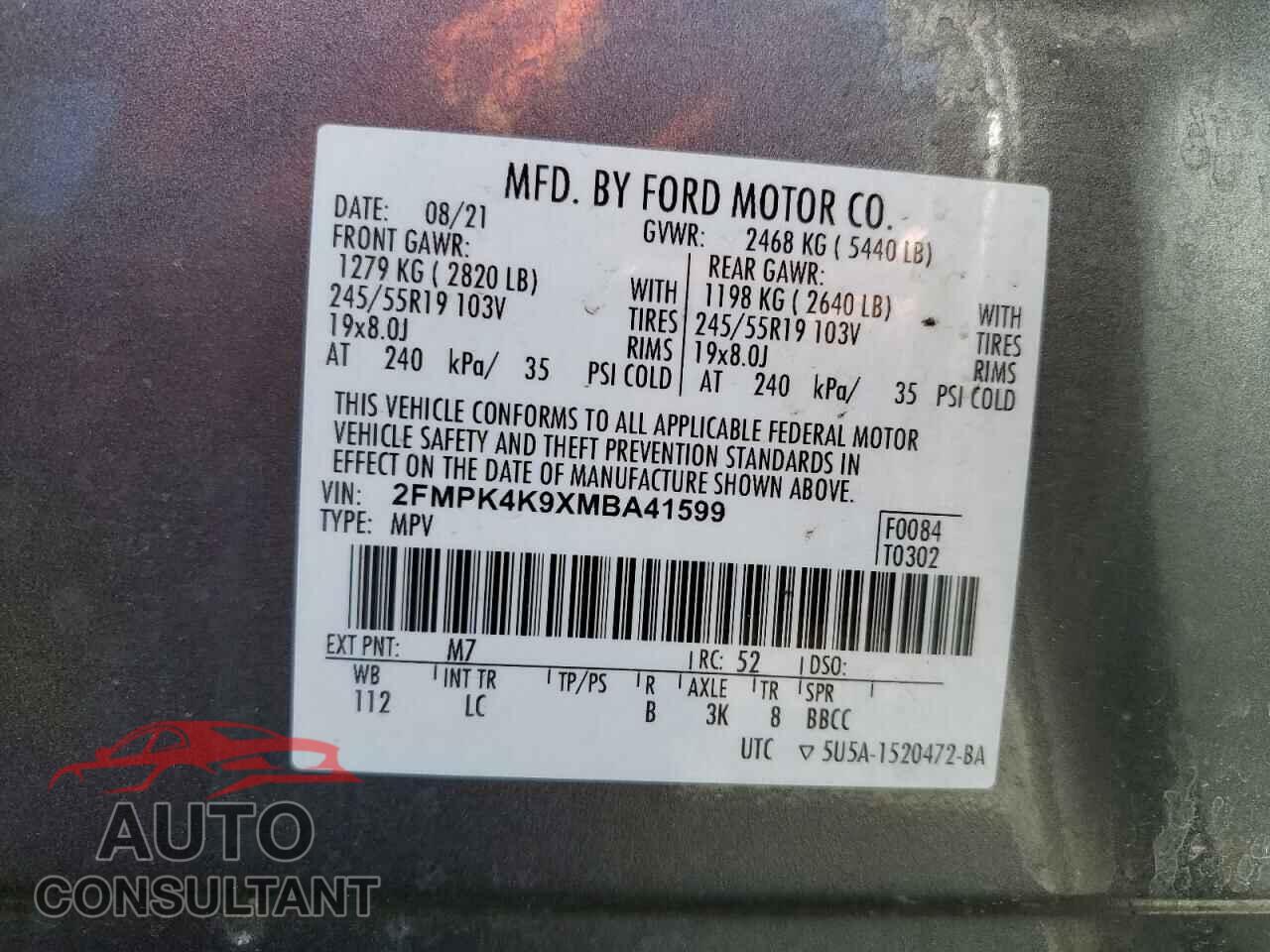 FORD EDGE 2021 - 2FMPK4K9XMBA41599