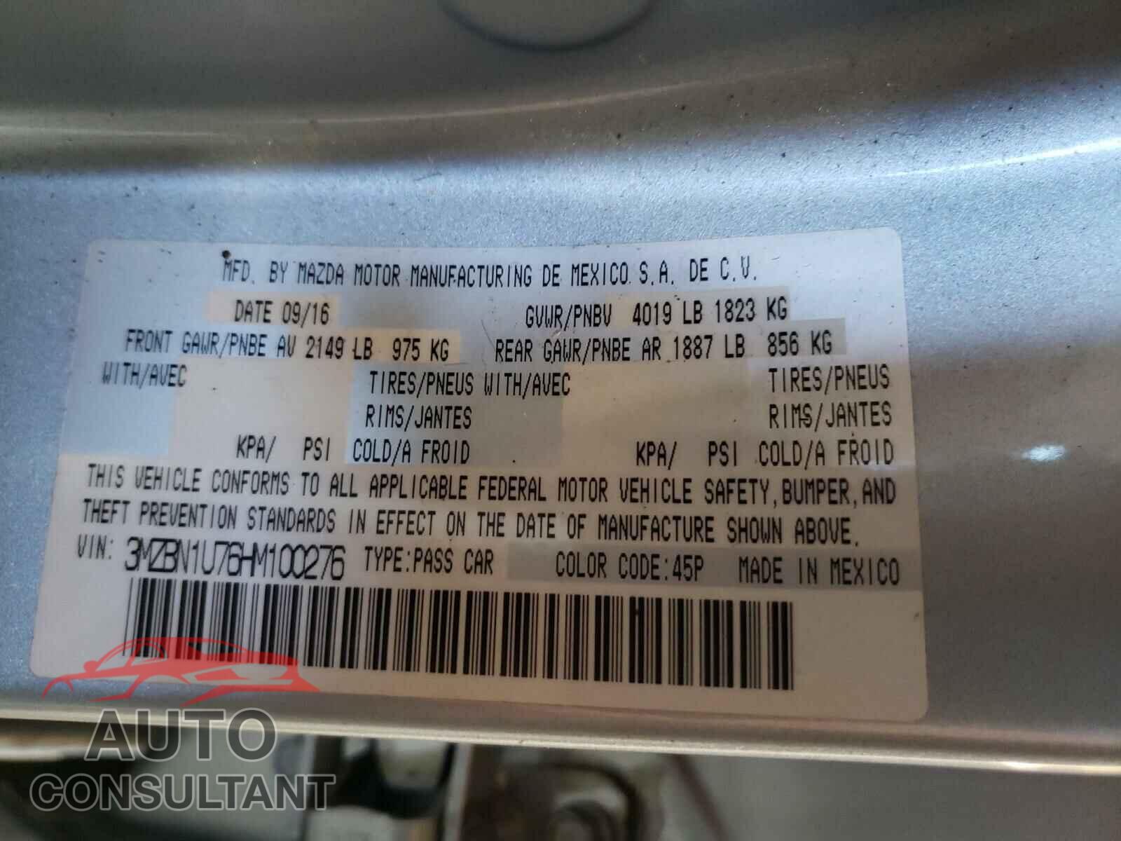MAZDA 3 2017 - 3MZBN1U76HM100276
