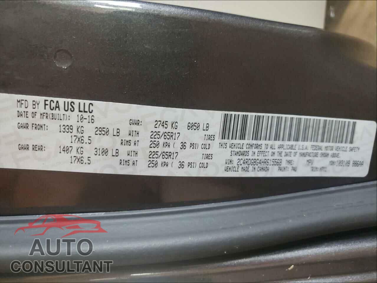 DODGE GRAND CARA 2017 - 2C4RDGBG4HR615568