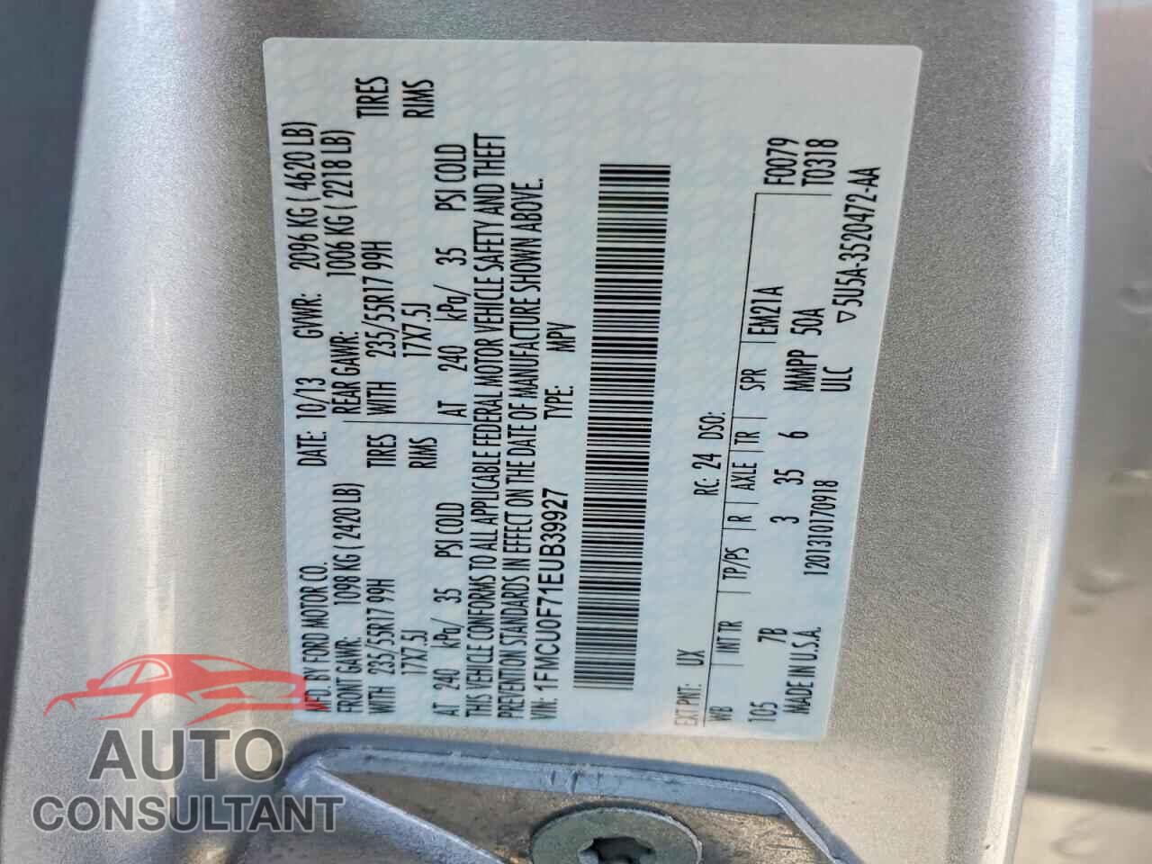 FORD ESCAPE 2014 - 1FMCU0F71EUB39927