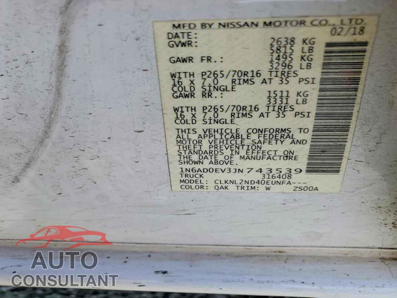 NISSAN FRONTIER 2018 - 1N6AD0EV3JN743539