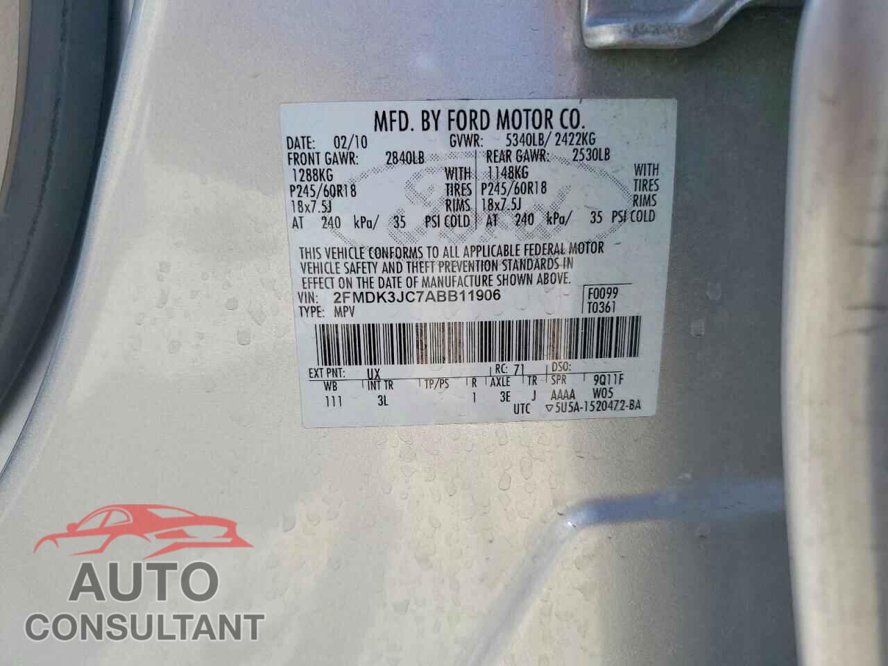 FORD EDGE 2010 - 2FMDK3JC7ABB11906