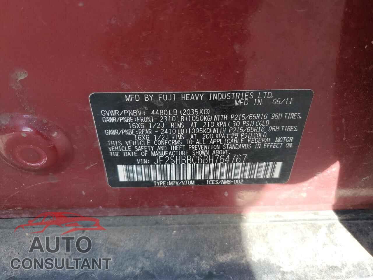 SUBARU FORESTER 2011 - JF2SHBBC6BH764767