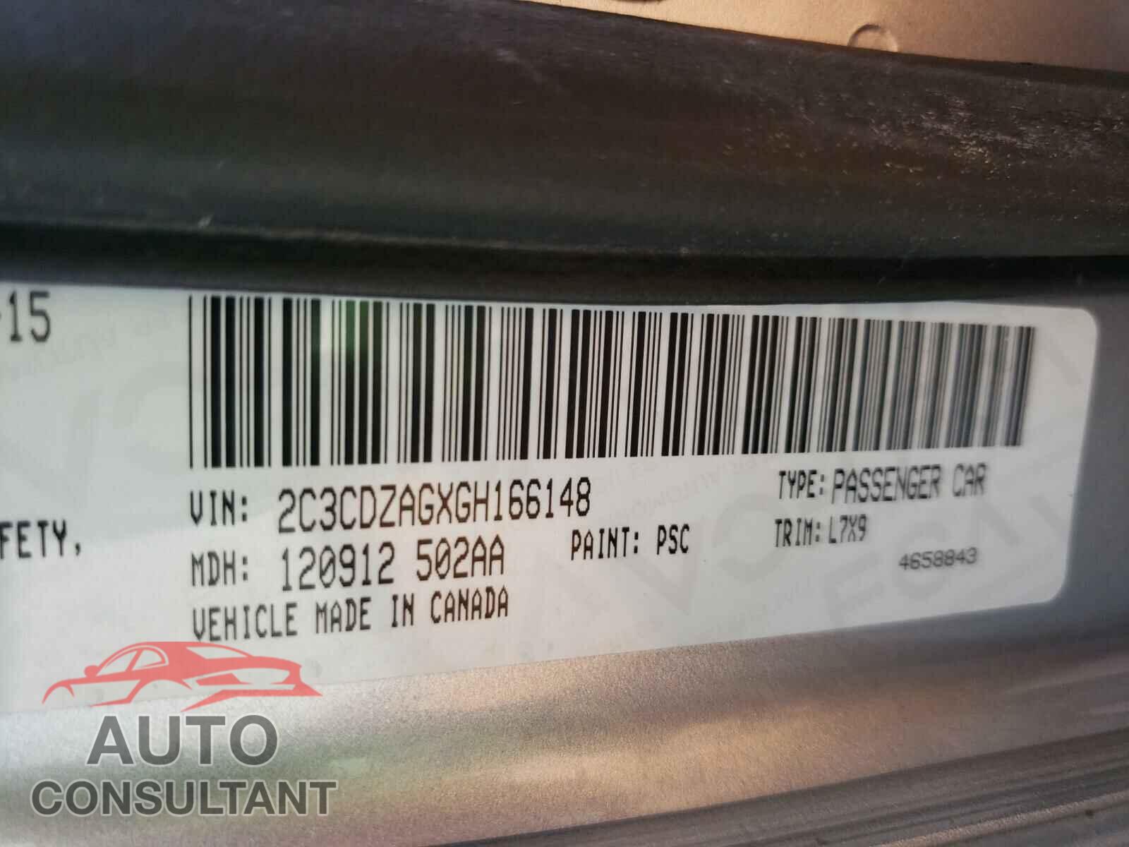 DODGE CHALLENGER 2016 - 2C3CDZAGXGH166148